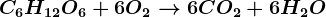 C6H12O6+6O2--> 6CO2+6H2O