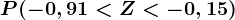 P(-0,91<Z<-0,15)