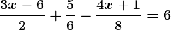 \frac3x-62+\frac56-\frac4x+18=6